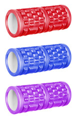 Roller for fitness and self-massage of the back. Set of images isolated on a white background. Different colors.