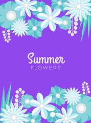Fresh floral summer background with calm gradient color. Social media post template with flowers paper cut style. Can be use for fashion ads, cosmetic, branding, greeting card