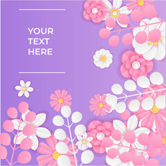 Fresh floral summer background with calm gradient color. Social media post template with flowers paper cut style. Can be use for fashion ads, cosmetic, branding, greeting card