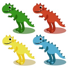 Funny cartoon dinosaurs set in different 
colors illustration for kids.
Design for poster, kids wrapping, background, print.