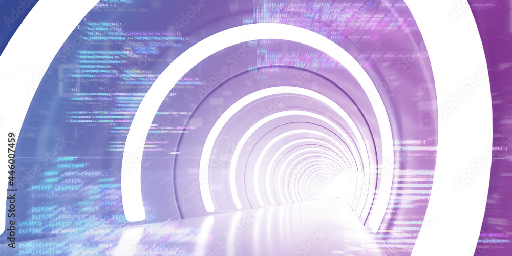 Poster light corridor modern background. futuristic sci-fi tunnel. 3d rendering