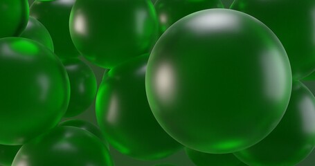 Green translucent spheres for the background 3d-rendering