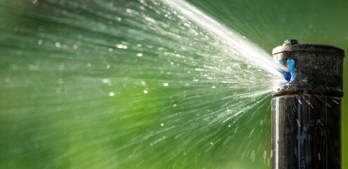 Nozzle of automatic lawn watering system, close-up.