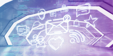 Light Corridor modern background. Futuristic Sci-Fi Tunnel. 3D Rendering