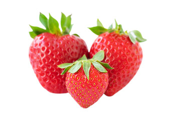 Three ripe strawberries isolated on white background