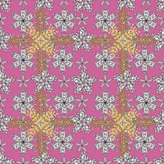 Fototapeta premium Seamless pattern with interesting doodles on colorfil background. Raster illustration.