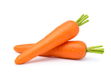Pair of Fresh Carrots isolated on white background, Clipping path.