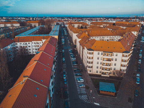 berlin overview in vintage colors - picture was taken by a drone in panoramic view