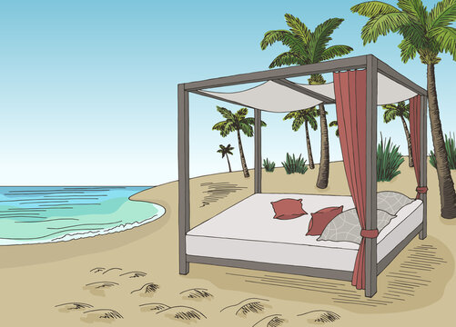 Sea coast beach bed graphic color landscape sketch illustration vector 
