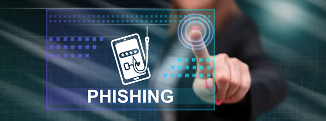 Woman touching a phishing concept