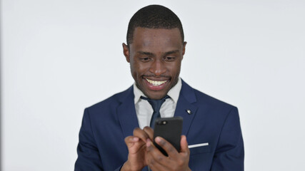 African Businessman Using Smartphone, White Background