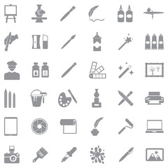 Art Studio Icons. Gray Flat Design. Vector Illustration.