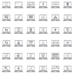 Computer And Laptop Icons. Gray Flat Design. Vector Illustration.