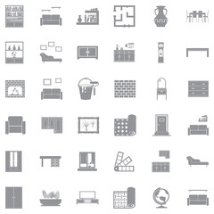 Interior Design Icons. Gray Flat Design. Vector Illustration.