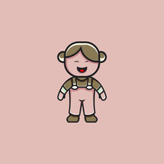 cute little boy farmer illustration in cartoon style