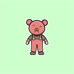 cute bear farmer illustration in cartoon style