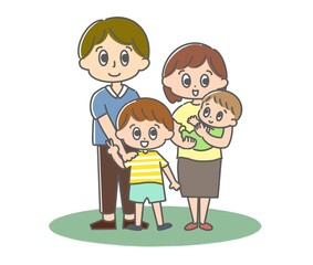 赤ちゃんを抱っこした4人家族