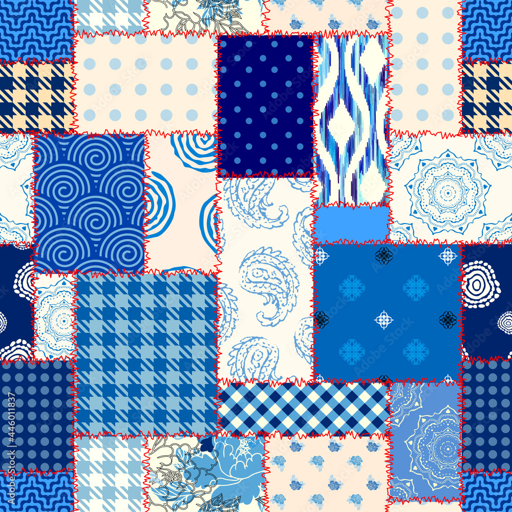Poster Patchwork textile pattern. Seamless quilting design background.