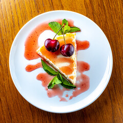 Cottage cheese dessert with strawberry syrup