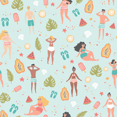 Seamless pattern with design elements related to summer and vacation - 446012023