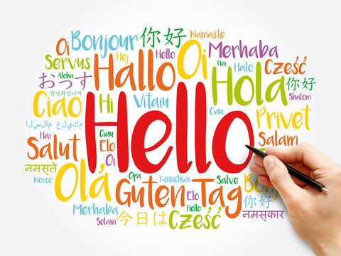 Hello word cloud in different languages of the world, background concept