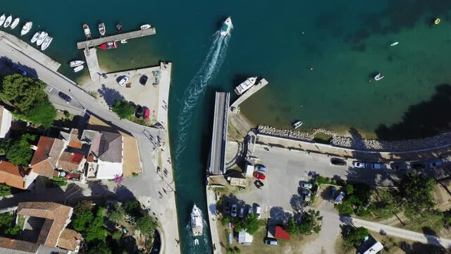 Aerial view of the bridge and channel in historic old town of Osor on Cres Island, the Adriatic Sea, Croatia