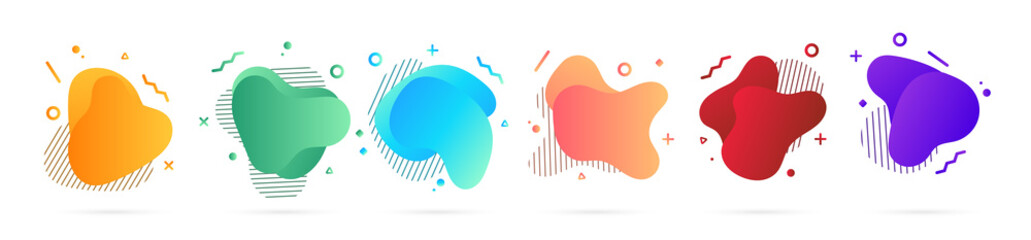 Set of isolated abstract aqua spot with gradient or dynamic color. Set of abstract modern graphic elements. Dynamical colored forms and line. Template for the design of a logo. Fluid abstract shapes