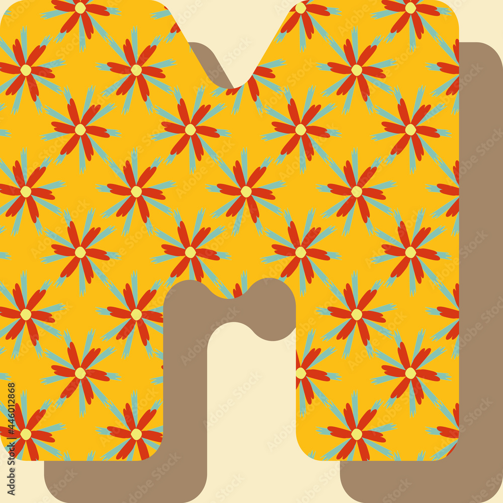 Poster letter m from the alphabet vector seamless repeat pattern print background