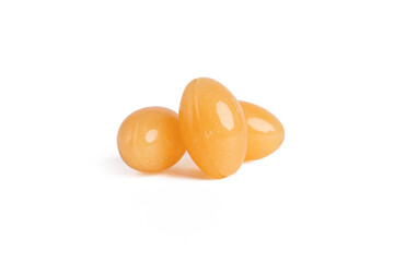 orange collagen capsule isolated on white background. pills, dietary supplement, vitamins e,...