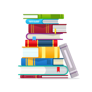 Pile of books cartoon flat Vector illustration on white background. Reading, education, e-book, literature, encyclopedia. Books stuck template Isolated from white background