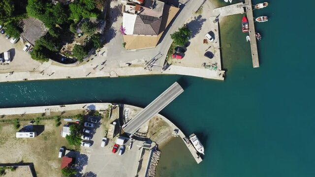 Aerial view of the bridge and channel in historic old town of Osor on Cres Island, the Adriatic Sea, Croatia