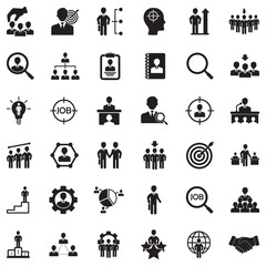 Head Hunting Icons. Black Flat Design. Vector Illustration.