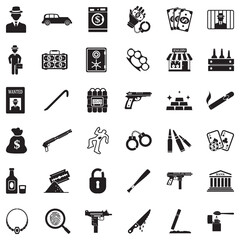 Mafia Icons. Black Flat Design. Vector Illustration.