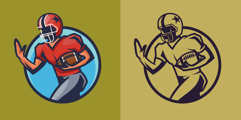 American football player holding ball in different styles. Sport concept art.