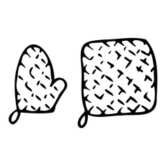 Vector set of illustrations of gloves for hot