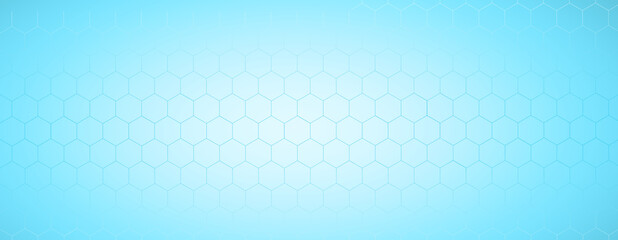 Medical background with honeycombs on blue backdrop. Medicine and technology. Copy space.