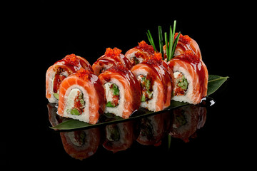Philadelphia rolls with salmon, tobiko and unagi sauce