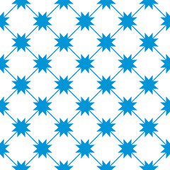 Eight rays star and diagonal lines. Vector blue shapes wallpaper.