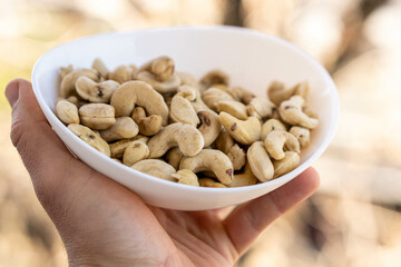 Closeup shot of cashew on pot