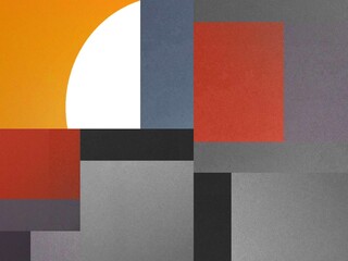 Multicolour  red grey abstract  geometric background with yellow square and white circle