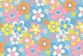 Fotobehang retro seamless pattern with flowers for social media posts, banner, card design, etc. © mar_mite_