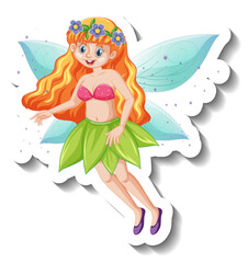 A sticker template with a beautiful fairy cartoon character