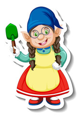 A sticker template with female gnome cartoon character