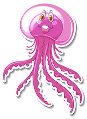 Cute jellyfish cartoon character sticker