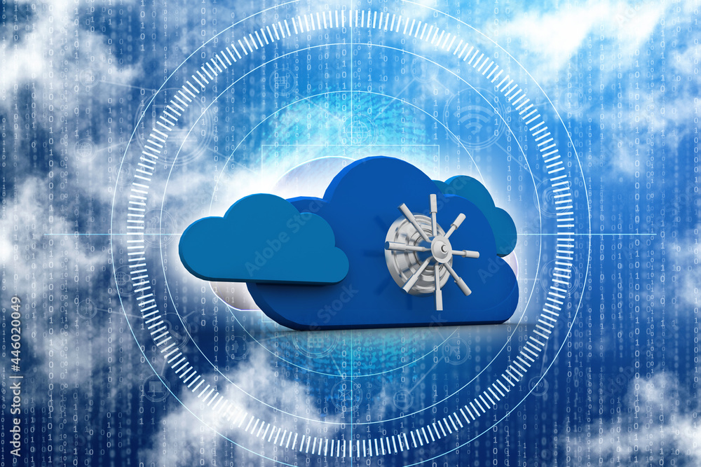 Poster 3d rendering cloud computing, security