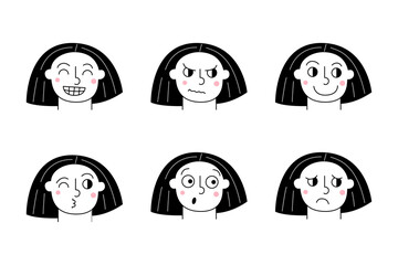 Woman face expression. Girl face different facial