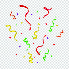 Colorful bright confetti isolated on transparent background