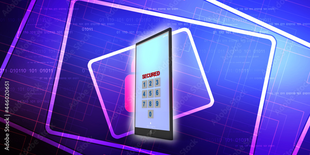 Poster 3d rendering transmitter mobile wifi with lock