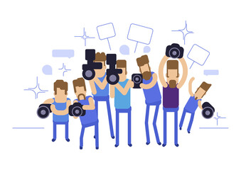 Illustration on the theme of a group of photographers and operators