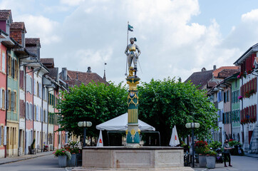 Fototapeta na wymiar Fontaine du Vaillant, Le Landeron, Suisse